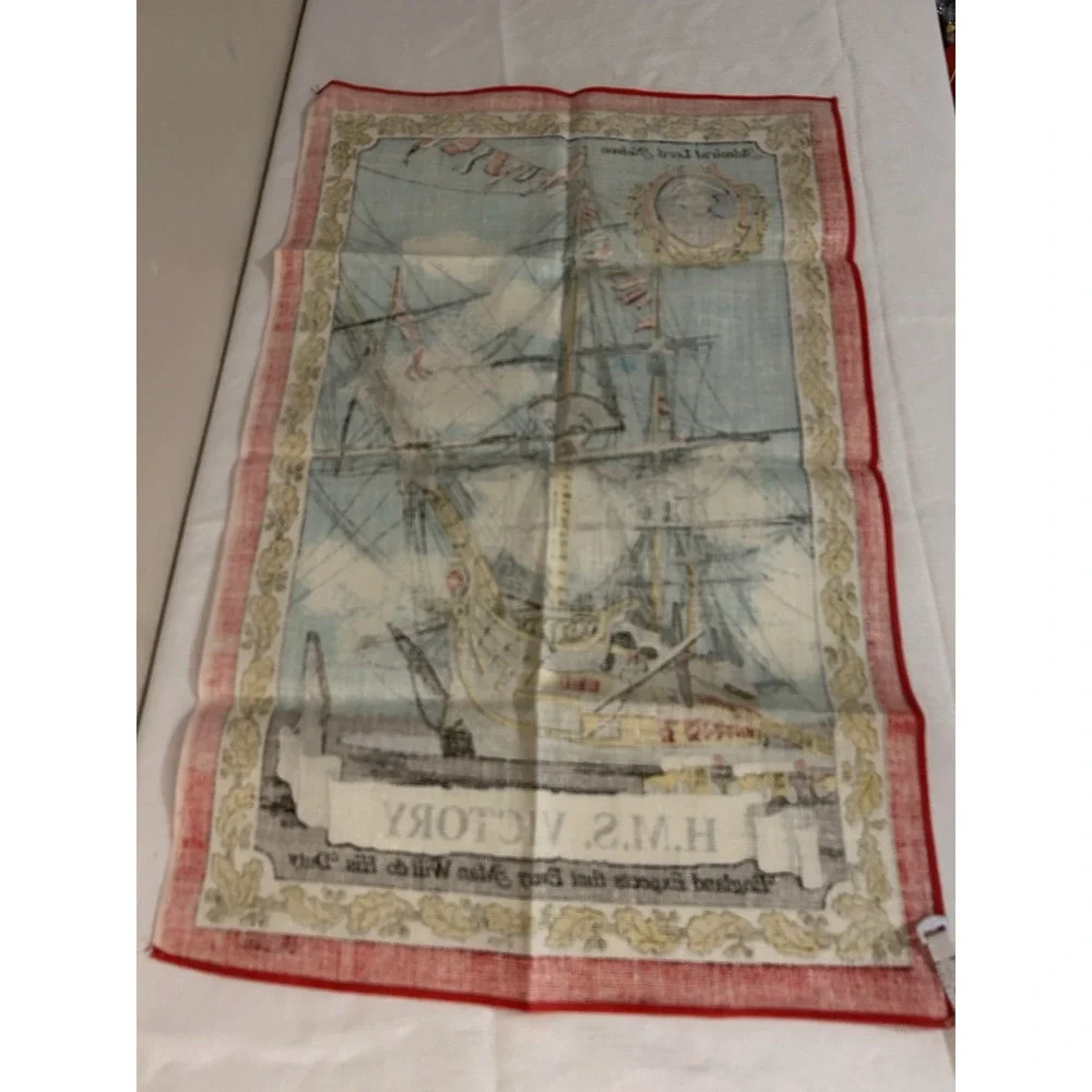 H.M.S. VICTORY SOUVENIR SHOP ADMIRAL LORD NELSON IRISH‎ LINEN TEA TOWEL VINTAGE